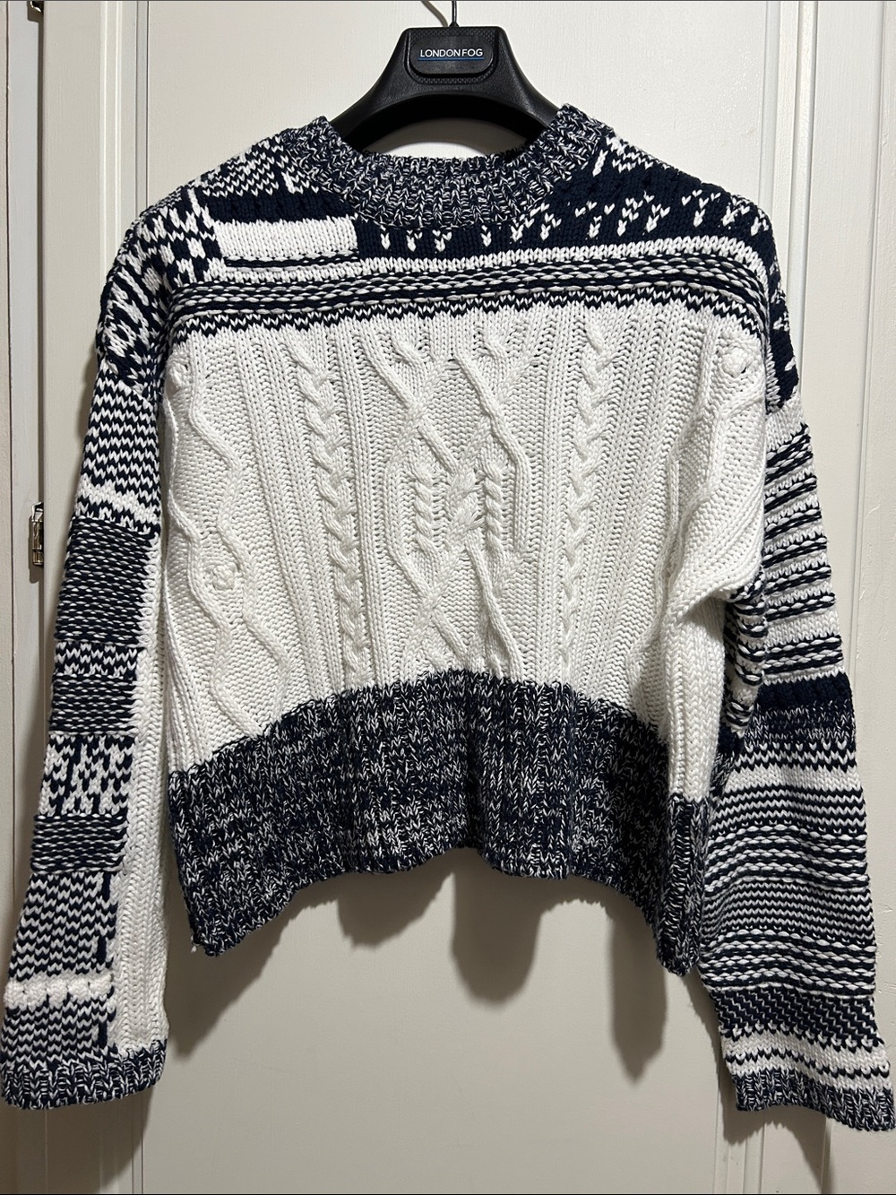 Sincerly Jules Navy and White Cable Knit Crew Neck Sweater